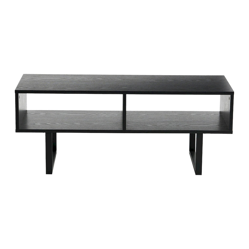 Table basse moderne 39,25 pouces en chêne côtier / ardoise / noir / frêne avec 2 compartiments de rangement ouverts et pieds en acier