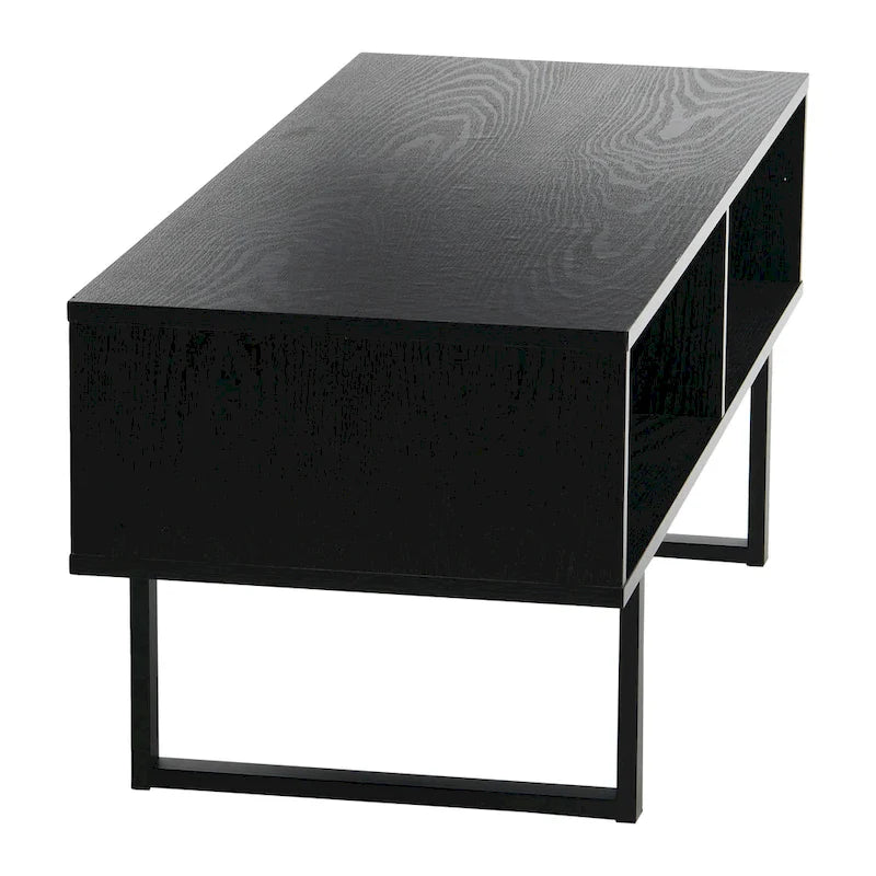 Table basse moderne 39,25 pouces en chêne côtier / ardoise / noir / frêne avec 2 compartiments de rangement ouverts et pieds en acier