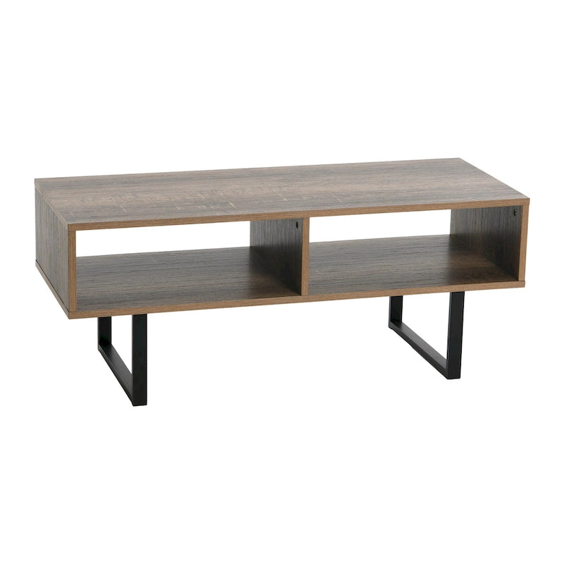 Table basse moderne 39,25 pouces en chêne côtier / ardoise / noir / frêne avec 2 compartiments de rangement ouverts et pieds en acier