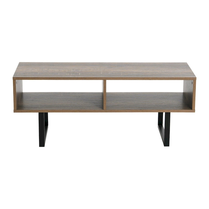 Table basse moderne 39,25 pouces en chêne côtier / ardoise / noir / frêne avec 2 compartiments de rangement ouverts et pieds en acier