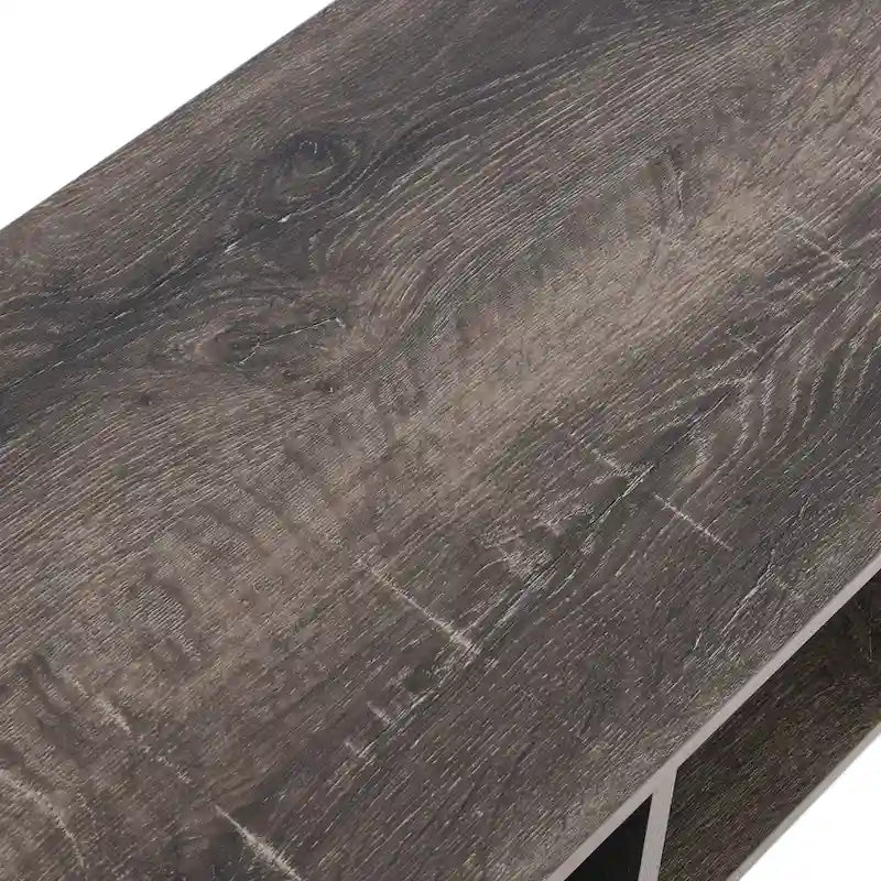 Table basse moderne 39,25 pouces en chêne côtier / ardoise / noir / frêne avec 2 compartiments de rangement ouverts et pieds en acier