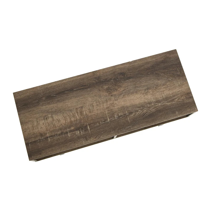 Table basse moderne 39,25 pouces en chêne côtier / ardoise / noir / frêne avec 2 compartiments de rangement ouverts et pieds en acier
