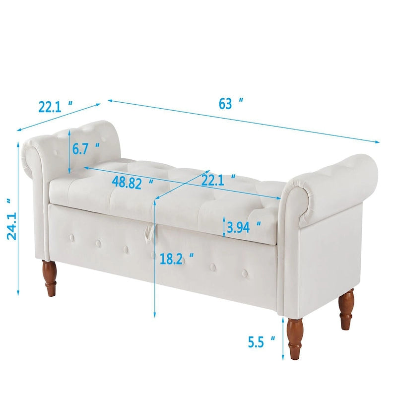 Banc ottoman de rangement capitonné gris/beige avec accoudoirs arrondis, style contemporain, 1 personne