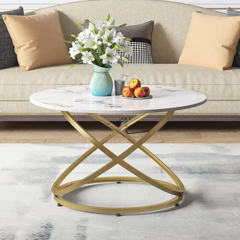 Table basse d'appoint ronde en verre/pierre avec base en métal, 1 personne