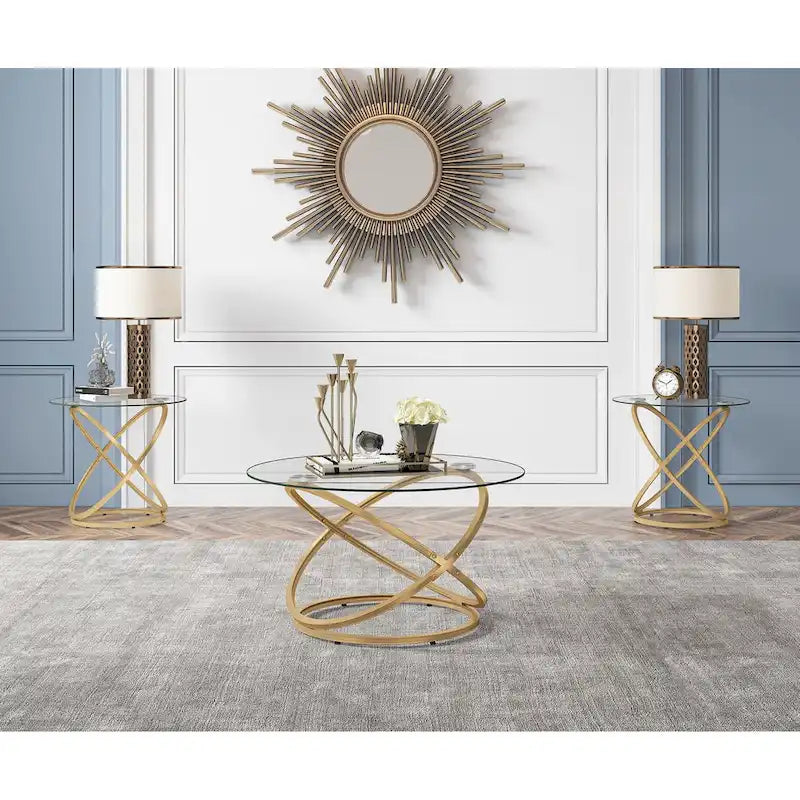Table basse d'appoint ronde en verre/pierre avec base en métal, 1 personne