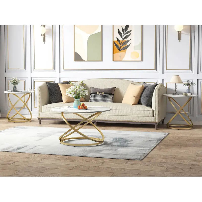 Table basse d'appoint ronde en verre/pierre avec base en métal, 1 personne