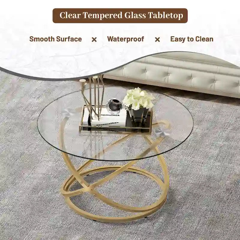 Table basse d'appoint ronde en verre/pierre avec base en métal, 1 personne
