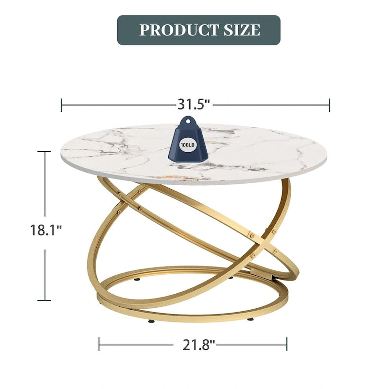 Table basse d'appoint ronde en verre/pierre avec base en métal, 1 personne