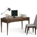 Bureau d'écriture moderne en bois d'hévéa massif avec plateau coulissant pour clavier et 2 tiroirs, 1 personne, 152 cm – Noyer / Blanc / Marron doré clair / Gris campagnard / Noir
