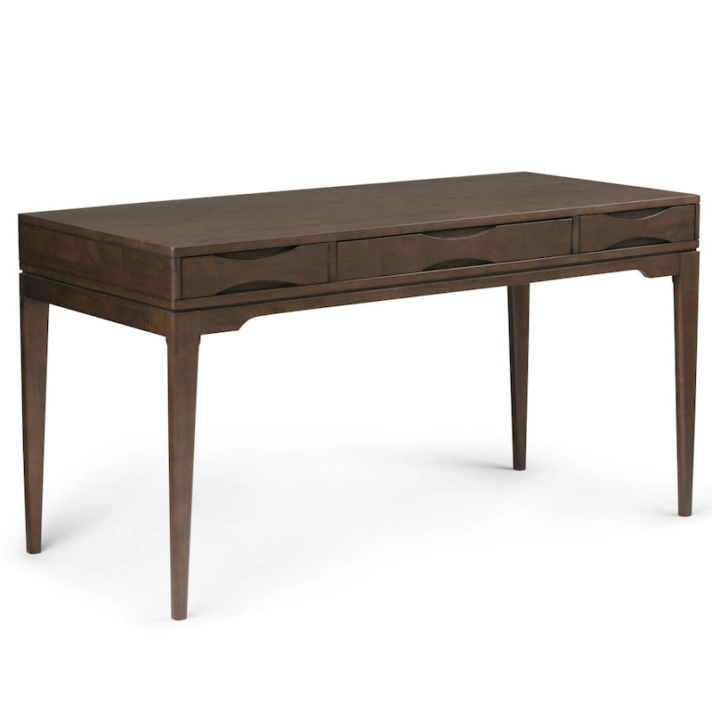 Bureau d'écriture moderne en bois d'hévéa massif avec plateau coulissant pour clavier et 2 tiroirs, 1 personne, 152 cm – Noyer / Blanc / Marron doré clair / Gris campagnard / Noir
