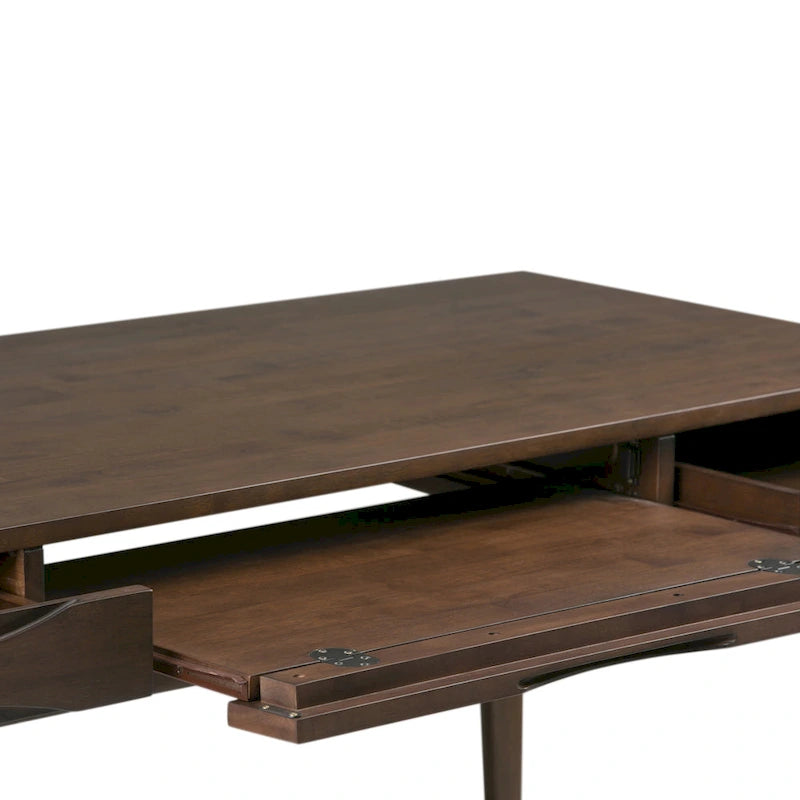 Bureau d'écriture moderne en bois d'hévéa massif avec plateau coulissant pour clavier et 2 tiroirs, 1 personne, 152 cm – Noyer / Blanc / Marron doré clair / Gris campagnard / Noir