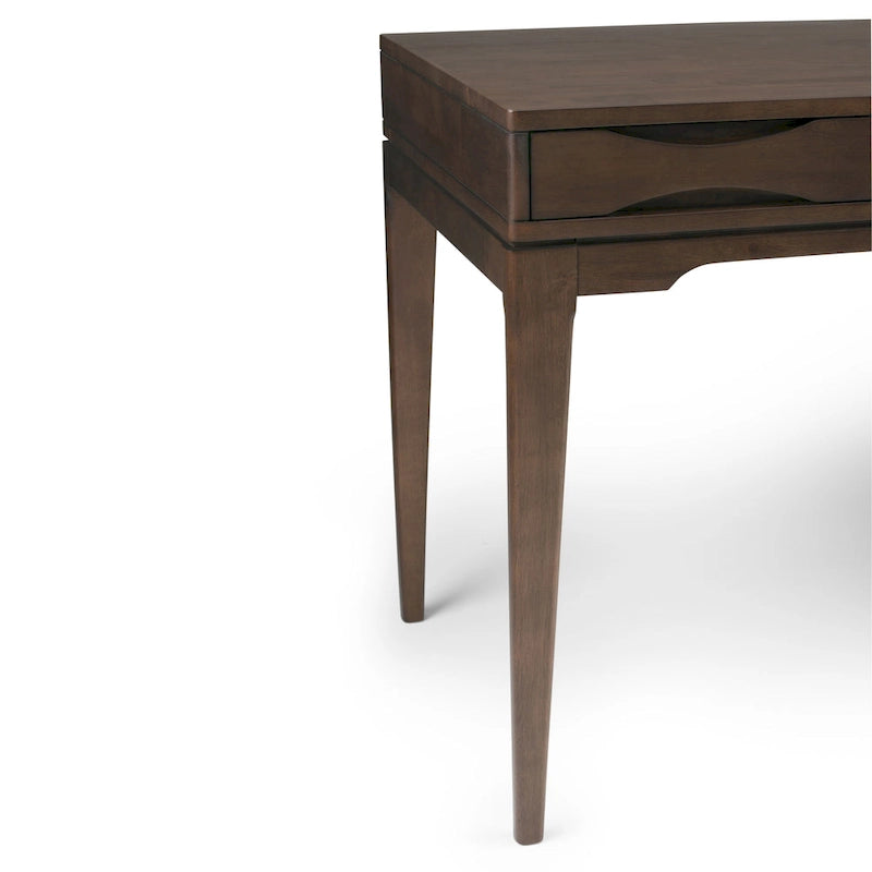 Bureau d'écriture moderne en bois d'hévéa massif avec plateau coulissant pour clavier et 2 tiroirs, 1 personne, 152 cm – Noyer / Blanc / Marron doré clair / Gris campagnard / Noir