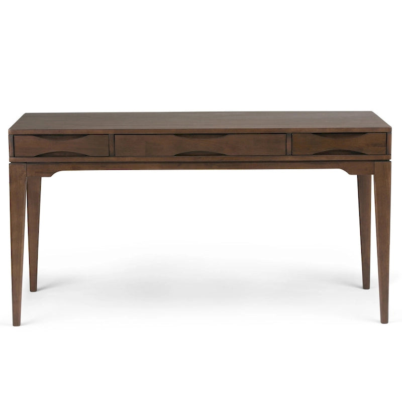 Bureau d'écriture moderne en bois d'hévéa massif avec plateau coulissant pour clavier et 2 tiroirs, 1 personne, 152 cm – Noyer / Blanc / Marron doré clair / Gris campagnard / Noir