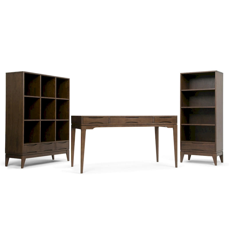 Bureau d'écriture moderne en bois d'hévéa massif avec plateau coulissant pour clavier et 2 tiroirs, 1 personne, 152 cm – Noyer / Blanc / Marron doré clair / Gris campagnard / Noir
