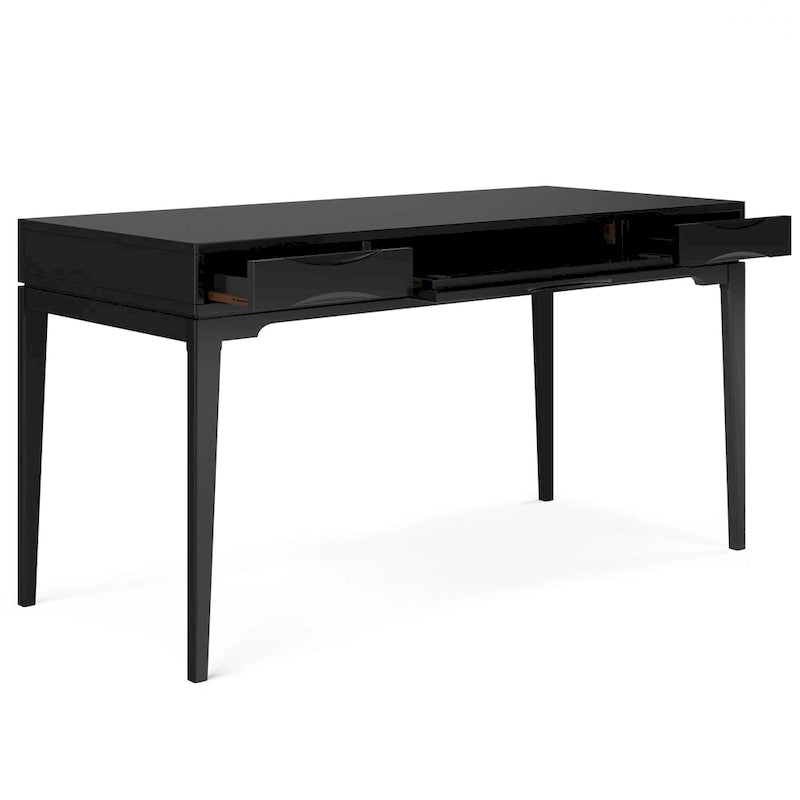 Bureau d'écriture moderne en bois d'hévéa massif avec plateau coulissant pour clavier et 2 tiroirs, 1 personne, 152 cm – Noyer / Blanc / Marron doré clair / Gris campagnard / Noir