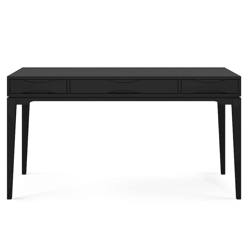 Bureau d'écriture moderne en bois d'hévéa massif avec plateau coulissant pour clavier et 2 tiroirs, 1 personne, 152 cm – Noyer / Blanc / Marron doré clair / Gris campagnard / Noir