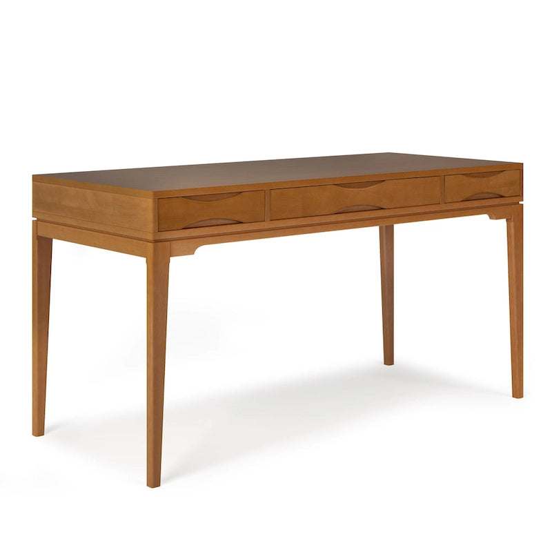 Bureau d'écriture moderne en bois d'hévéa massif avec plateau coulissant pour clavier et 2 tiroirs, 1 personne, 152 cm – Noyer / Blanc / Marron doré clair / Gris campagnard / Noir