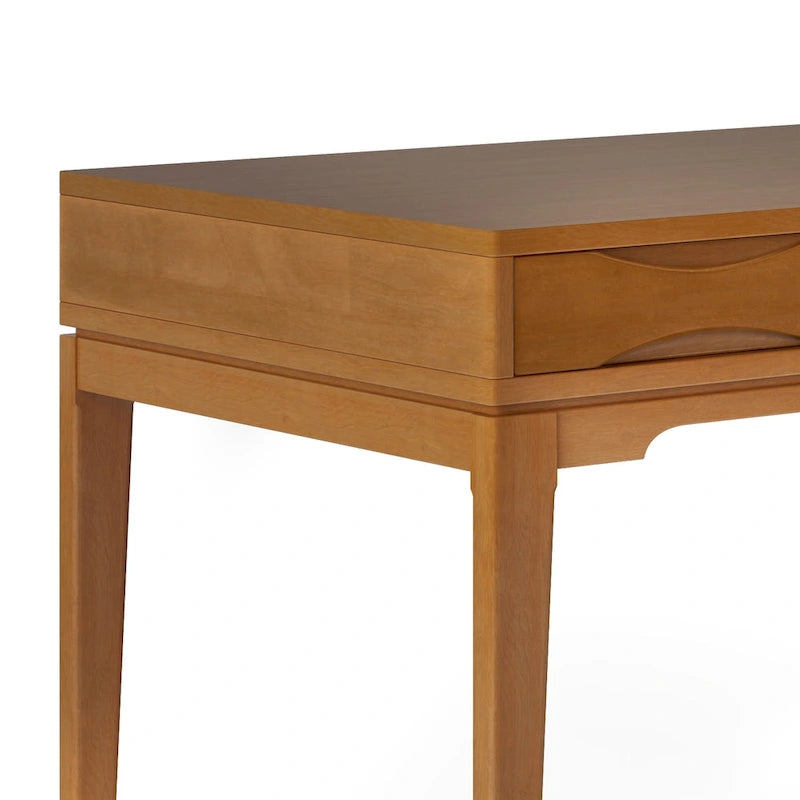 Bureau d'écriture moderne en bois d'hévéa massif avec plateau coulissant pour clavier et 2 tiroirs, 1 personne, 152 cm – Noyer / Blanc / Marron doré clair / Gris campagnard / Noir
