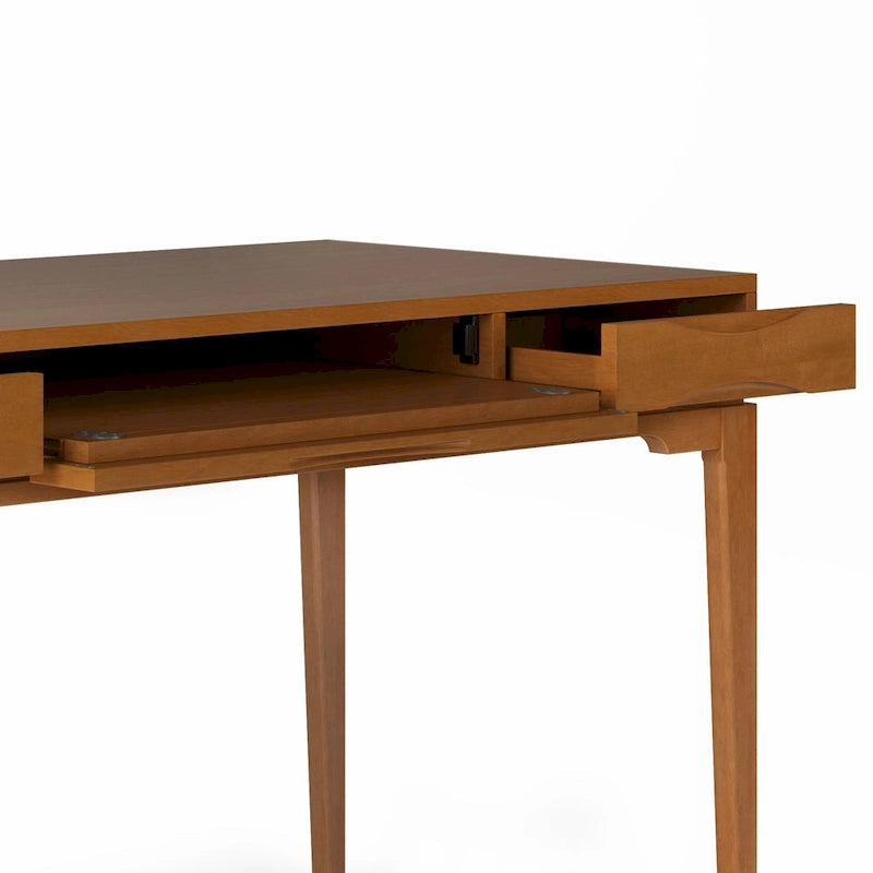 Bureau d'écriture moderne en bois d'hévéa massif avec plateau coulissant pour clavier et 2 tiroirs, 1 personne, 152 cm – Noyer / Blanc / Marron doré clair / Gris campagnard / Noir