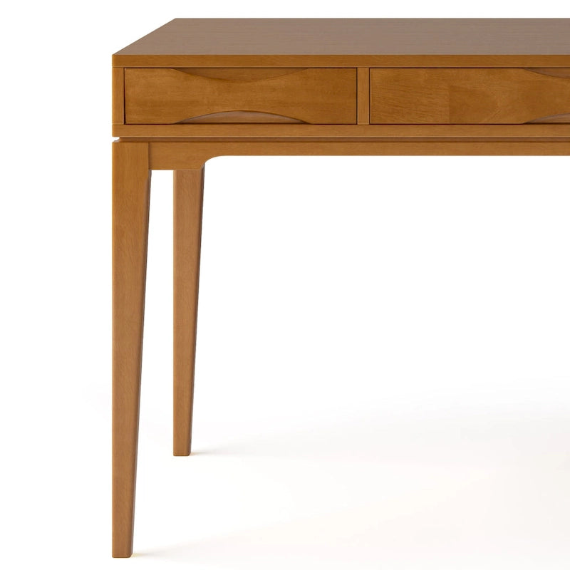 Bureau d'écriture moderne en bois d'hévéa massif avec plateau coulissant pour clavier et 2 tiroirs, 1 personne, 152 cm – Noyer / Blanc / Marron doré clair / Gris campagnard / Noir