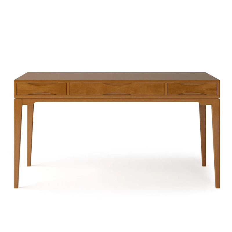 Bureau d'écriture moderne en bois d'hévéa massif avec plateau coulissant pour clavier et 2 tiroirs, 1 personne, 152 cm – Noyer / Blanc / Marron doré clair / Gris campagnard / Noir