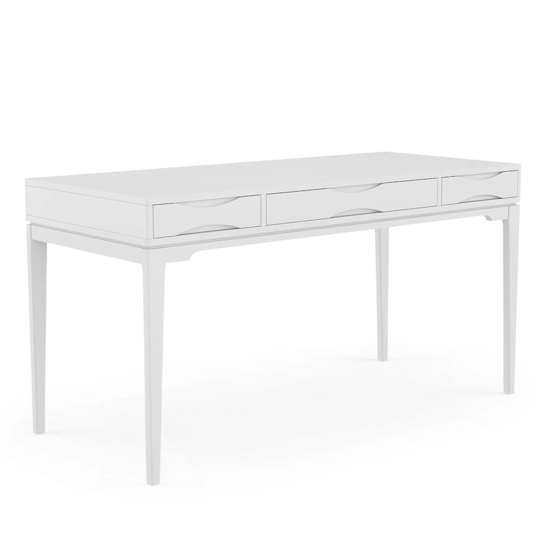 Bureau d'écriture moderne en bois d'hévéa massif avec plateau coulissant pour clavier et 2 tiroirs, 1 personne, 152 cm – Noyer / Blanc / Marron doré clair / Gris campagnard / Noir
