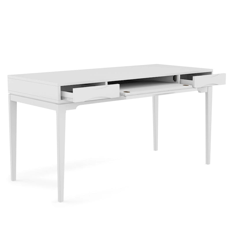 Bureau d'écriture moderne en bois d'hévéa massif avec plateau coulissant pour clavier et 2 tiroirs, 1 personne, 152 cm – Noyer / Blanc / Marron doré clair / Gris campagnard / Noir