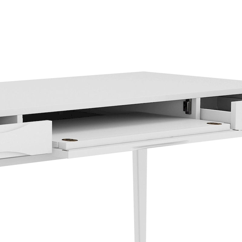 Bureau d'écriture moderne en bois d'hévéa massif avec plateau coulissant pour clavier et 2 tiroirs, 1 personne, 152 cm – Noyer / Blanc / Marron doré clair / Gris campagnard / Noir