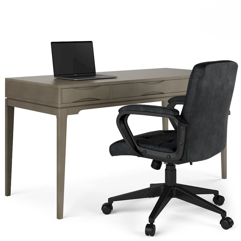 Bureau d'écriture moderne en bois d'hévéa massif avec plateau coulissant pour clavier et 2 tiroirs, 1 personne, 152 cm – Noyer / Blanc / Marron doré clair / Gris campagnard / Noir
