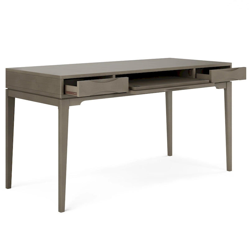 Bureau d'écriture moderne en bois d'hévéa massif avec plateau coulissant pour clavier et 2 tiroirs, 1 personne, 152 cm – Noyer / Blanc / Marron doré clair / Gris campagnard / Noir