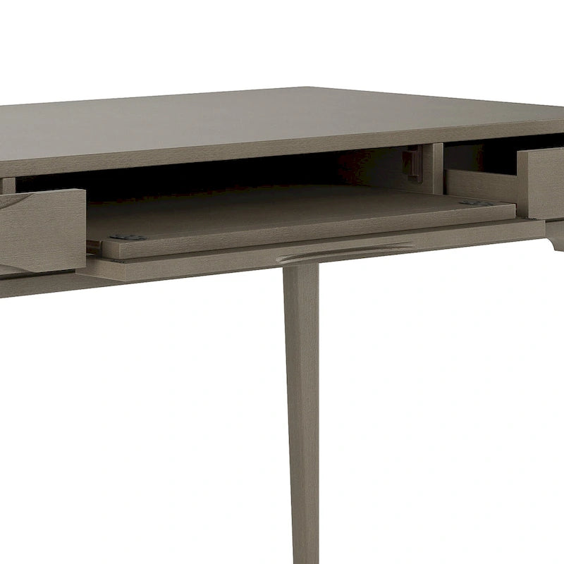 Bureau d'écriture moderne en bois d'hévéa massif avec plateau coulissant pour clavier et 2 tiroirs, 1 personne, 152 cm – Noyer / Blanc / Marron doré clair / Gris campagnard / Noir