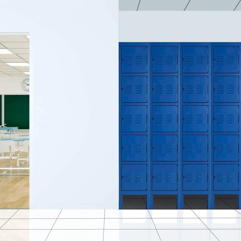 Casier de rangement en métal 5 portes, bleu/gris, avec crochets en acier inoxydable et fixation murale, 1 personne