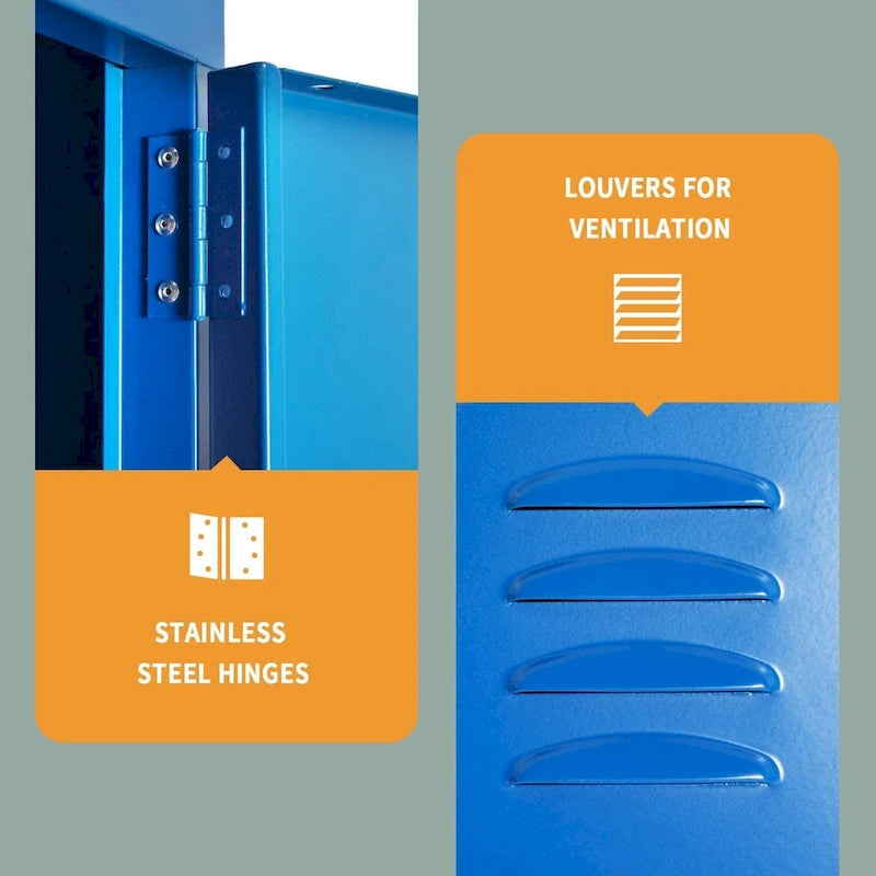 Casier de rangement en métal 5 portes, bleu/gris, avec crochets en acier inoxydable et fixation murale, 1 personne