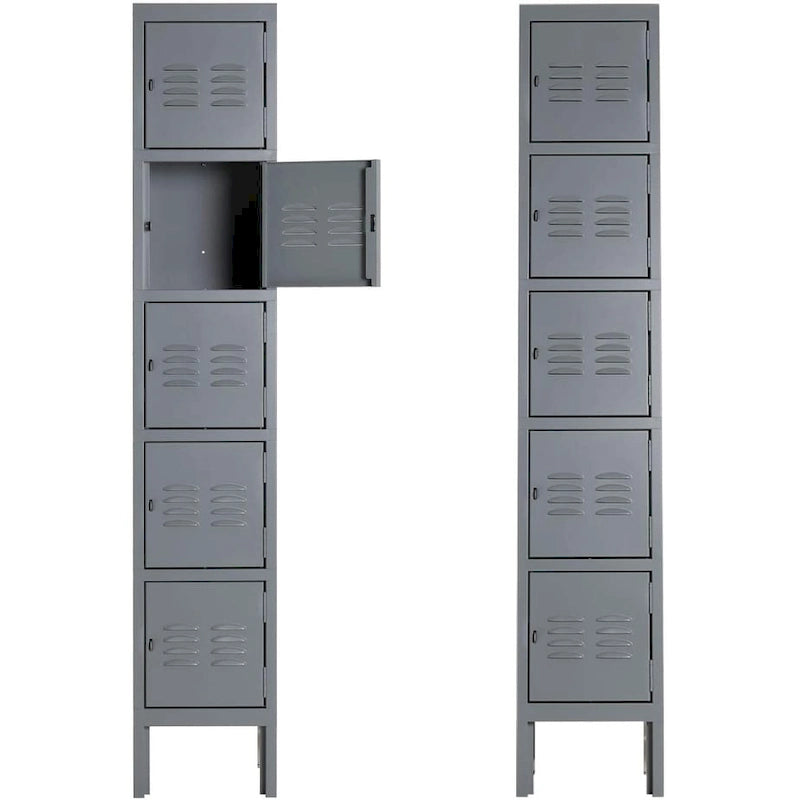 Casier de rangement en métal 5 portes, bleu/gris, avec crochets en acier inoxydable et fixation murale, 1 personne