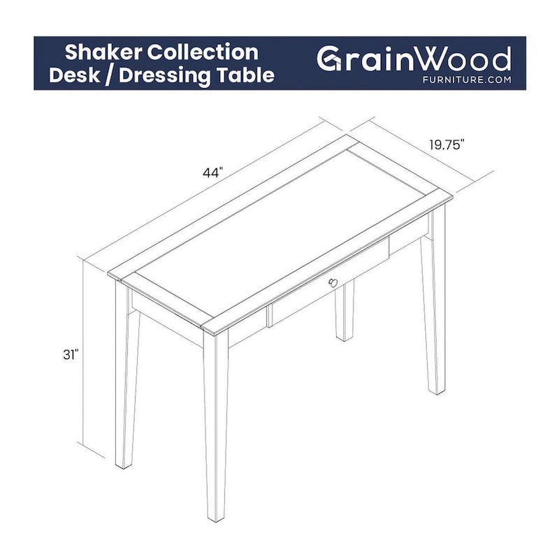 Bureau en pin massif avec tiroir, style Shaker, finition expresso/cerisier/noyer, 1 personne