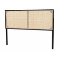 Tête de lit bohème en rotin naturel marron/noir, grand lit, 1 personne