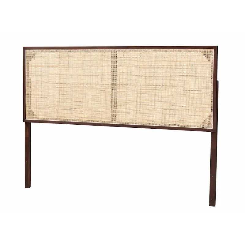 Tête de lit bohème en rotin naturel marron/noir, grand lit, 1 personne