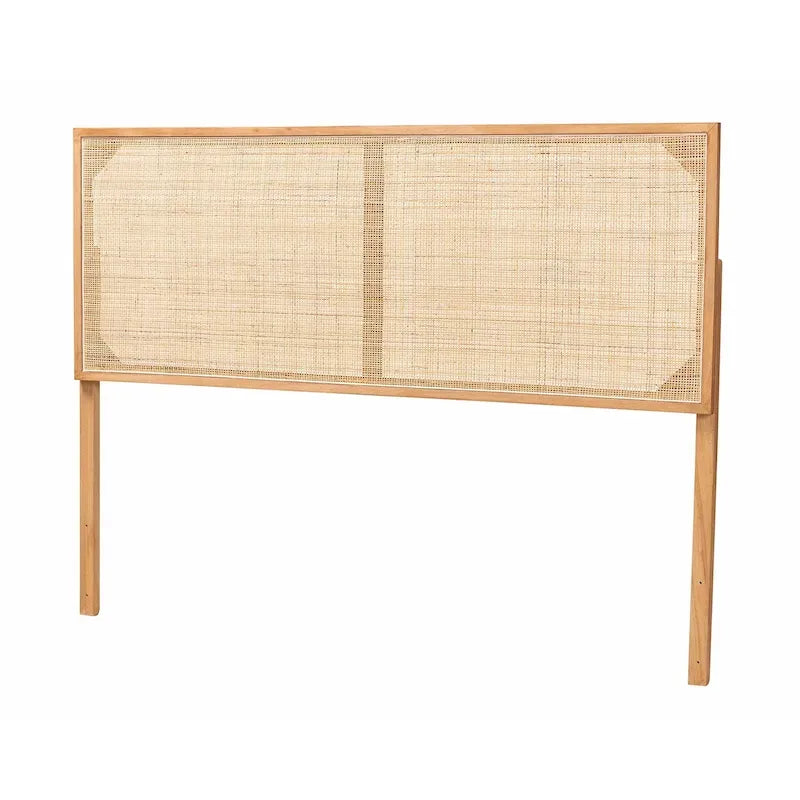 Tête de lit bohème en rotin naturel marron/noir, grand lit, 1 personne