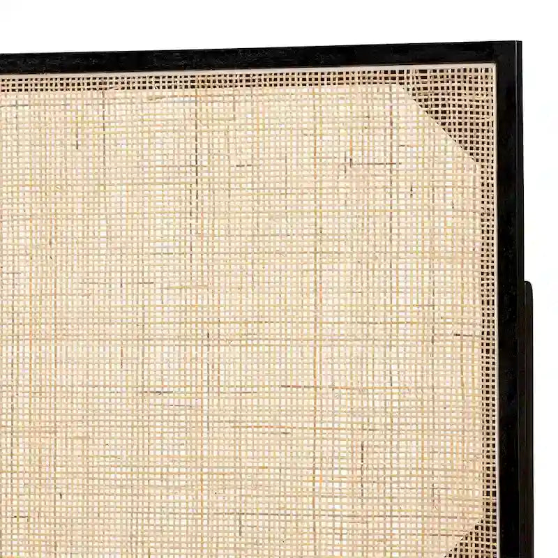 Tête de lit bohème en rotin naturel marron/noir, grand lit, 1 personne