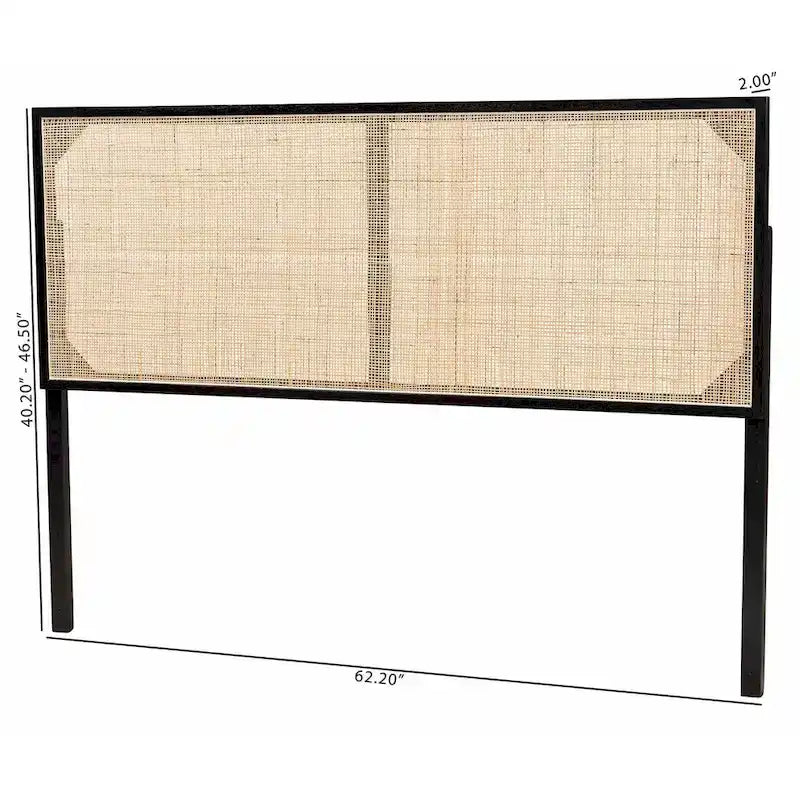 Tête de lit bohème en rotin naturel marron/noir, grand lit, 1 personne