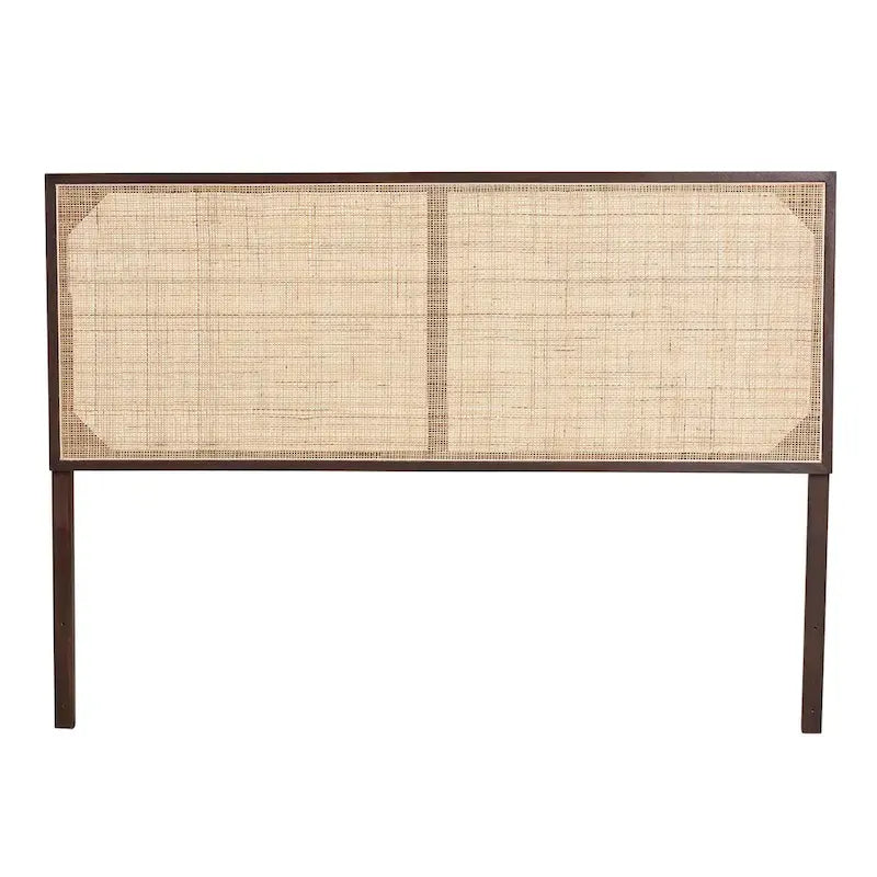 Tête de lit bohème en rotin naturel marron/noir, grand lit, 1 personne