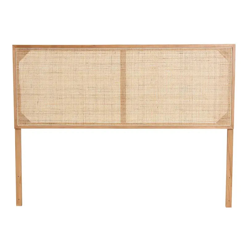 Tête de lit bohème en rotin naturel marron/noir, grand lit, 1 personne