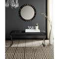 Banc ottoman capitonné en similicuir noir / gris / orange avec pieds chromés, style glamour, 1 place