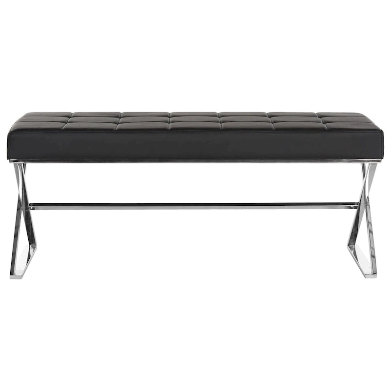 Banc ottoman capitonné en similicuir noir / gris / orange avec pieds chromés, style glamour, 1 place