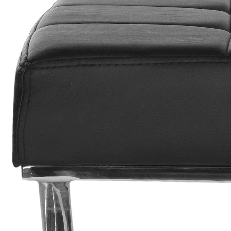 Banc ottoman capitonné en similicuir noir / gris / orange avec pieds chromés, style glamour, 1 place