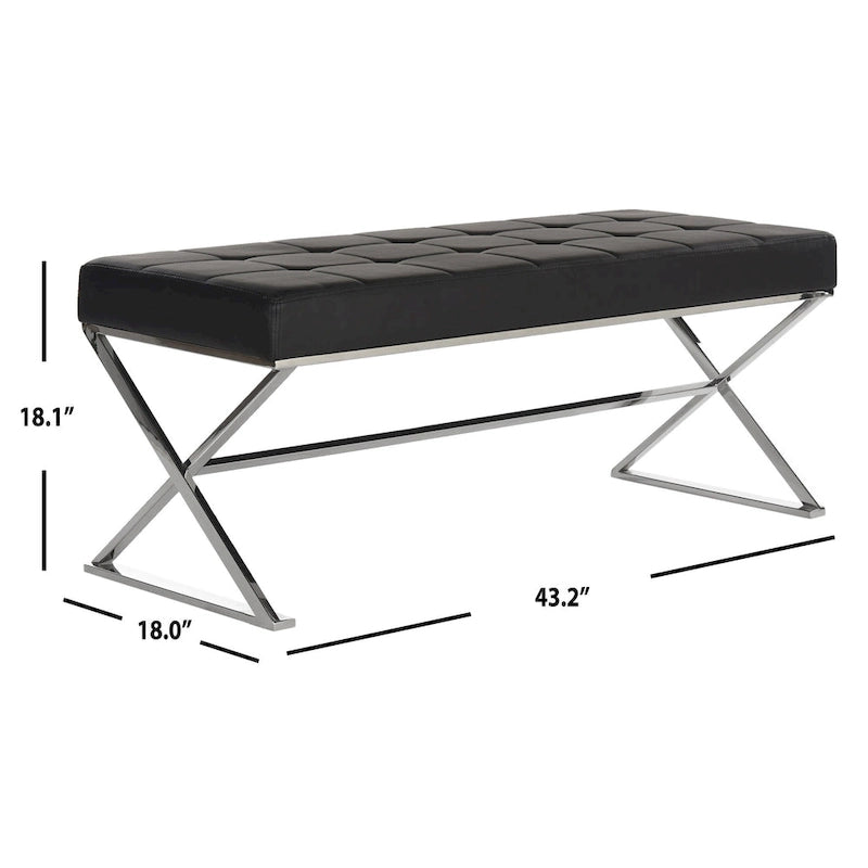 Banc ottoman capitonné en similicuir noir / gris / orange avec pieds chromés, style glamour, 1 place