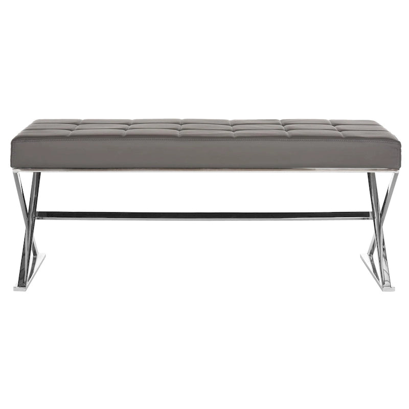 Banc ottoman capitonné en similicuir noir / gris / orange avec pieds chromés, style glamour, 1 place