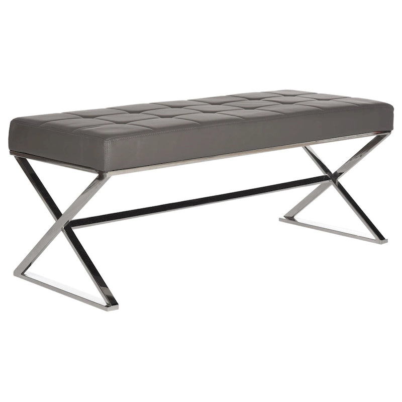 Banc ottoman capitonné en similicuir noir / gris / orange avec pieds chromés, style glamour, 1 place