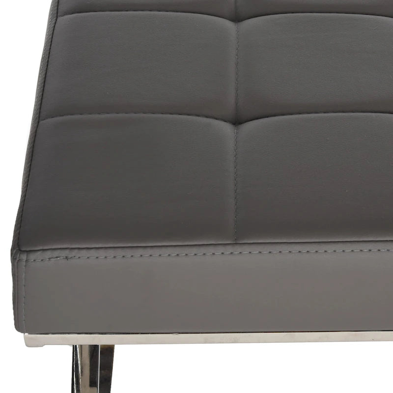 Banc ottoman capitonné en similicuir noir / gris / orange avec pieds chromés, style glamour, 1 place