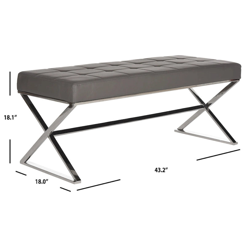 Banc ottoman capitonné en similicuir noir / gris / orange avec pieds chromés, style glamour, 1 place